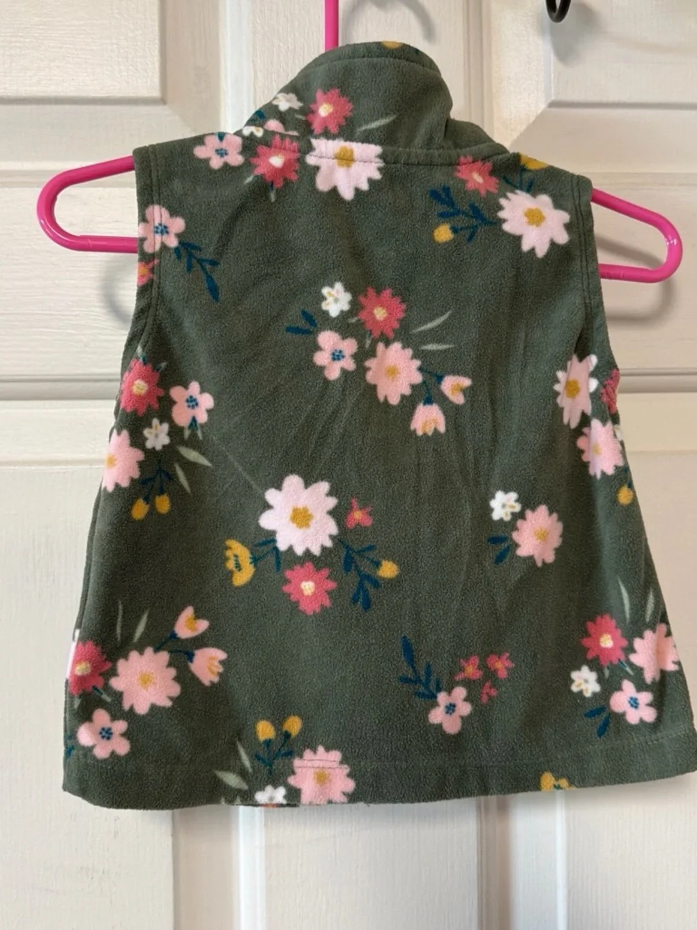 Carter's Olive Green Floral Fleece Vest with Pink Accents